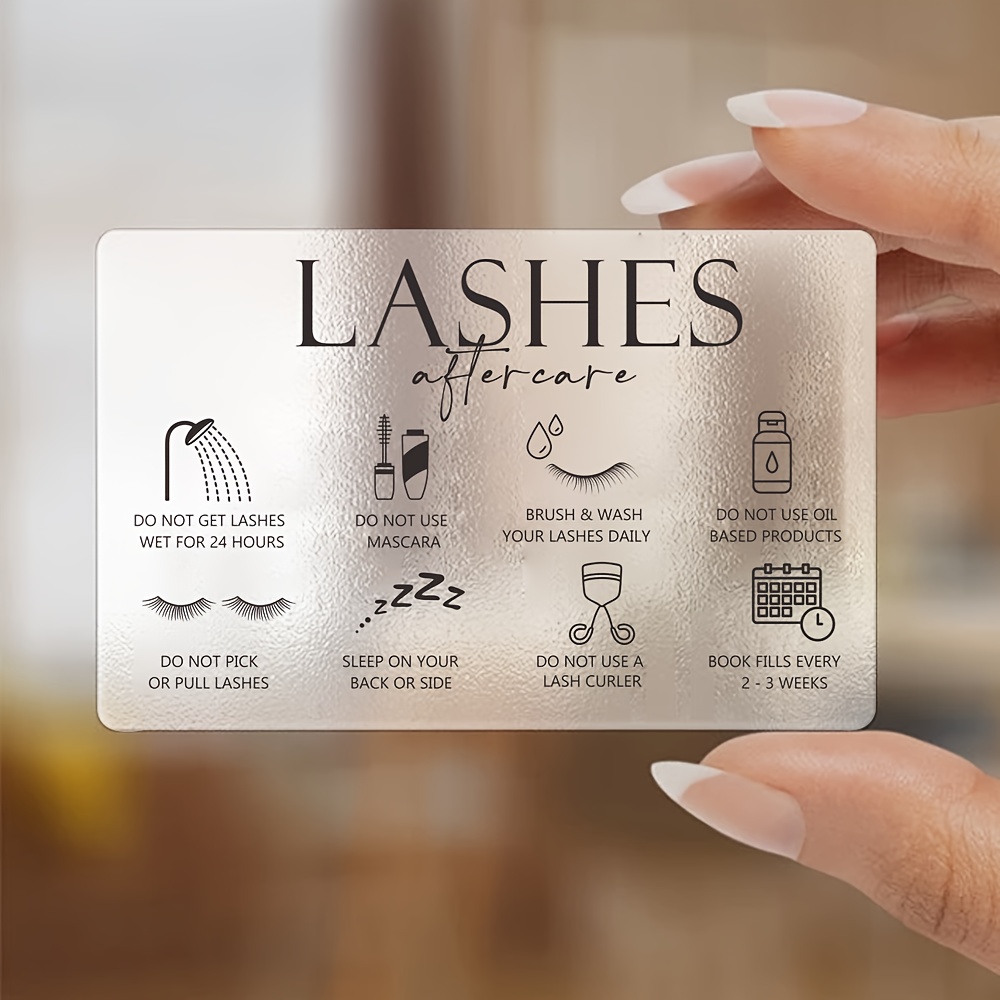 Eyelash Extension Aftercare - 50개 투명 플라스틱 속눈썹 관리 카드,